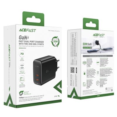 5. Acefast A29 PD50W GaN (USB-C + USB-C) Dual-Port-Ladegerät schwarz