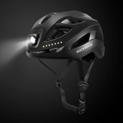 2. Rockbros ZK-077 Fahrradhelm mit integrierter multidirektionaler Beleuchtung, Größe 57–61 cm – Schwarz