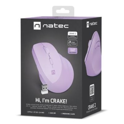 11. NATEC CRAKE 2 VERTIKALMAUS KABELLOS 2400DPI BLUETOOTH 5,2 + 2,4 GHz PURE LAVENDER