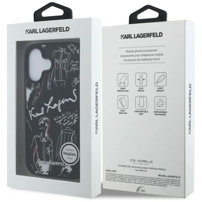 8. Karl Lagerfeld MagSafe-Hülle mit Narbenmuster und Logo für iPhone 16 – Schwarz