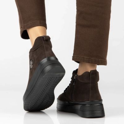 7. Damen-Ankle-Boots aus Wildleder mit dunkelbraunem Plateau, Filippo DBT4215