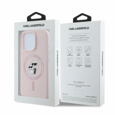 5. Karl Lagerfeld Silikon Karl&Choupette Heads MagSafe Hülle für iPhone 16 Pro Max – Rosa