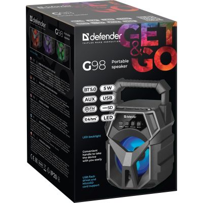 8. DEFENDER G98 Bluetooth-Lautsprecher 5 W BT/FM/TF/USB/AUX/LED 65098