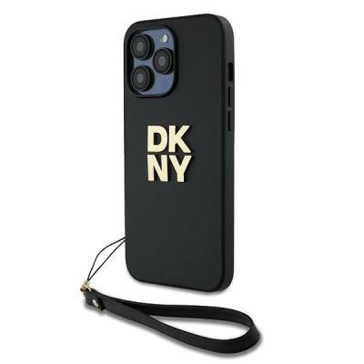 DKNY Wrist Strap Stock Logo Hülle für iPhone 14 Pro – Schwarz