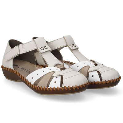 3. Rieker M1655-61 bequeme Damensandalen mit Klettverschluss und geschlossener Zehenpartie in Beige