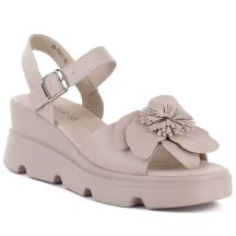Beigefarbene Keilsandalen aus Leder für Damen, Modell Vinceza 26-79615
