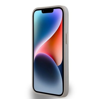 5. DKNY Lederhülle mit Monostreifen und Metalllogo für iPhone 15 / 14 / 13 – Beige