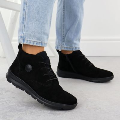 6. Damen-Lederstiefeletten aus schwarzem Veloursleder Rieker Z0022-00