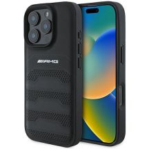 AMG-Lederhülle mit eingeprägtem Linien-Logo in Schwarz für iPhone 16 Pro Max – Schwarz