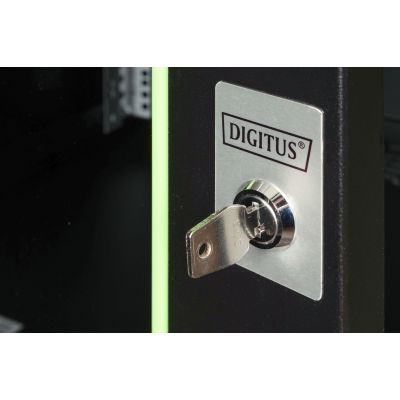 20. Digitus Unique 19" 12U 600x600 Wand-Netzwerkschrank, Glastür, schwarz, ungeteilt, montiert, 100 kg