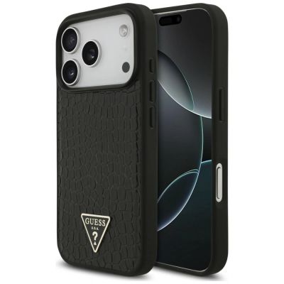 Guess Croco Triangle Logo MagSafe Hülle für iPhone 18 Pro Max / 17 Pro Max – schwarz