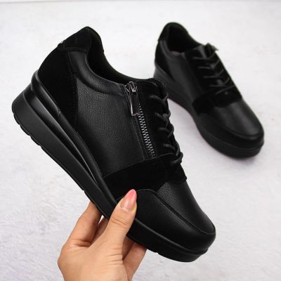 Sergio Leone PB236-S Damen-Sneaker aus schwarzem Leder mit Keilabsatz