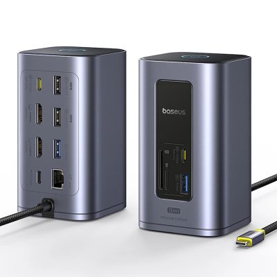 6. Baseus NU1 Air Spacemate Hub 12-in-1 USB-C Dockingstation – 2x HDMI 4K@60Hz, 2x USB-C 10 Gbit/s, 2x USB-A 5 Gbit/s, 2x USB-A (480 Mbit/s), RJ45, SD/microSD 3.0, USB-C (PD) – Grau