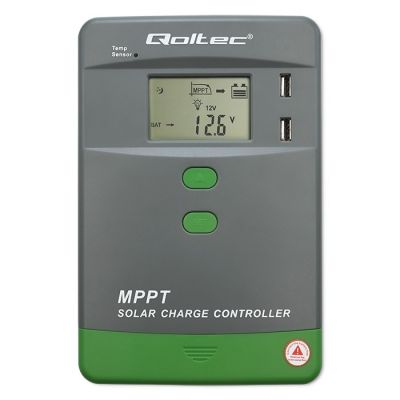 9. Qoltec MPPT-Solarladeregler mit Temperatursensor 10 A | 12 V / 24 V | LCD | 2 x USB | Bluetooth | App | GEL | LiFePO4