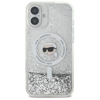 3. Karl Lagerfeld Liquid Glitter Karl Head Magsafe Hülle für iPhone 16 Plus – transparent