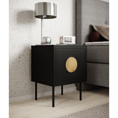 3. Nachttisch, 2-teilig, PALAZZO 44,5 x 40 x 59 cm, schwarz + Eichenholz