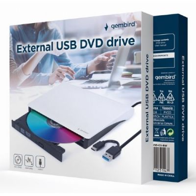 4. GEMBIRD Externer DVD-Brenner 8x, CD 24x USB 3.1 Slim Schwarzweiß