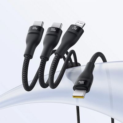 11. Baseus Flash Series 3 100W USB-C 3in1 Kabel - USB-C+USB-C+ Lightning 1,5m + 3 x 0,25m - schwarz