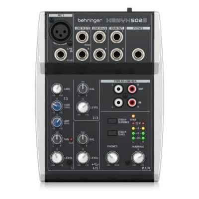 5. Behringer 502S – Kompakter 5-Kanal-Analogmixer mit USB-Schnittstelle, speziell entwickelt für Podcasting, Streaming und Heimaufnahmen