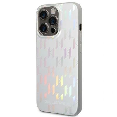 4. Karl Lagerfeld Monogram Iridescent Hülle für iPhone 14 Pro – Silber