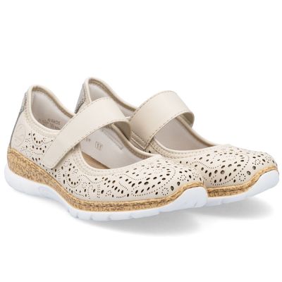 3. Rieker N4299-60 bequeme Damenschuhe mit durchbrochenem Klettverschluss in Beige