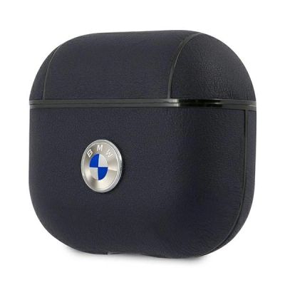 3. BMW Echtleder-Etui mit silbernem Logo für AirPods 3 – Marineblau