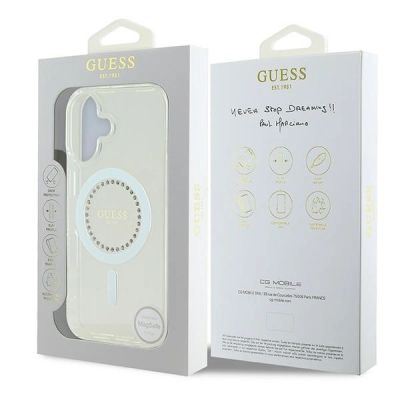 8. Guess IML Strassstein-MagSafe-Hülle für iPhone 16 Plus – Weiß