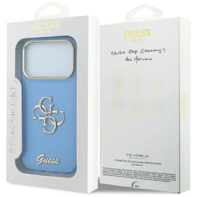 8. Guess IML 4G Script Metallhülle für iPhone 18 Pro Max / 17 Pro Max – Hellblau