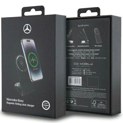 5. Mercedes Silver Stars MagSafe faltbares 2in1 15W induktives Ladegerät – Schwarz