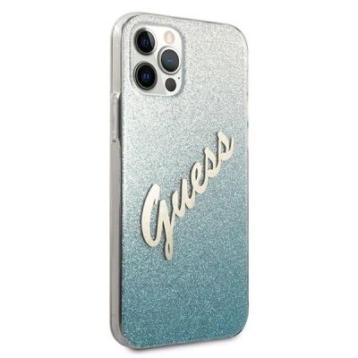 4. Guess, GUHCP12MPCUGLSBL iPhone 12/12 Pro 6,1" blau/blaue Hardcase Glitter Gradient Script