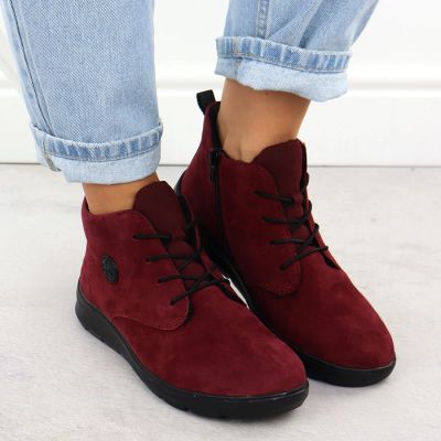 11. Damen-Ankle-Boots aus Wildleder in Burgunderrot, Modell Rieker Z0022-35