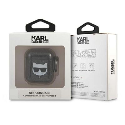 4. Karl Lagerfeld KLA2UCHGK AirPods 1/2 Hülle schwarz/schwarz Glitzer Choupette