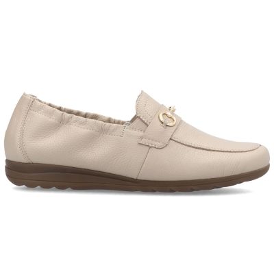 4. Damen-Lederschuhe, bequeme beige Mokassins, Rieker L9354-60