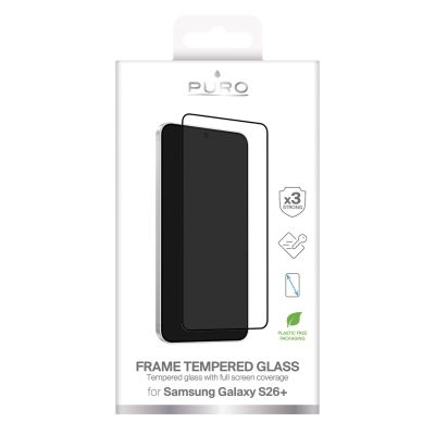 2. Puro Frame Schutzglas für Samsung Galaxy S26 Plus – mit schwarzem Rahmen