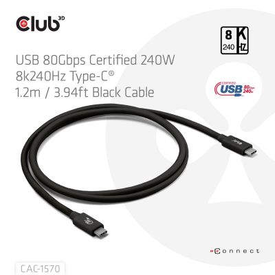 3. CLUB3D CAC-1570 USB-Kabel USB4 Gen 2x2 1,2 m USB-C 80 Gbit/s 240 W Schwarz