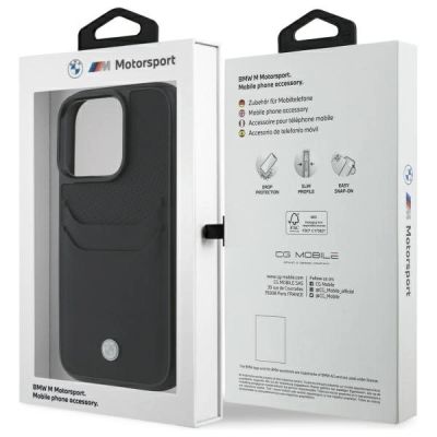 8. BMW Lederhülle mit Kartenfach für iPhone 16 Pro Max – Schwarz