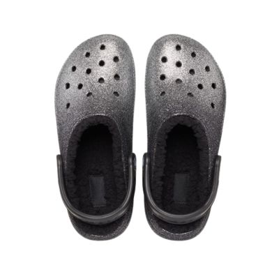 4. Crocs Classic Glitzer-Clogs, silberfarbene Flip-Flops - 205842-067