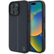 Mercedes MB Blue Line MagSafe-Lederhülle für iPhone 16 Pro Max – Marineblau