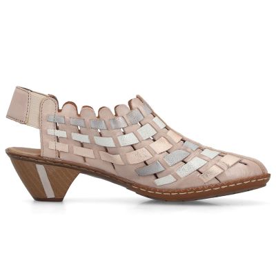 2. Damen-Lederschuhe mit hohem Absatz, bequem und flexibel, cremefarben, Rieker 46778-64