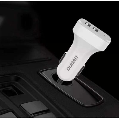 7. Dudao Car Kit Ladegerät 2x USB 2.4A + Kabel USB 3in1 Lightning / Type C / Micro USB Kabel weiß (R7 weiß)