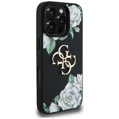 4. Guess Grained Roses Big 4G Logo iPhone 16 Pro Hülle - Schwarz