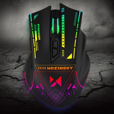 9. Wozinsky WMGB-3200 Kabellose optische Gaming-Maus mit integriertem Akku, 3200 DPI und RGB-Beleuchtung – Schwarz