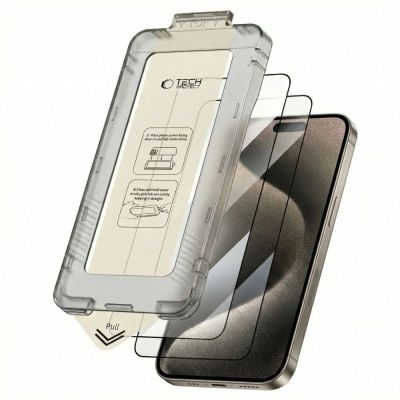 8. Tech-Protect Quick Set+ 2er-Pack Panzerglas für iPhone 15 Pro - Schwarz