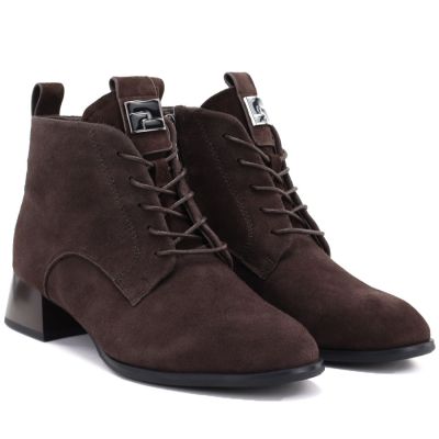 4. Damen-Ankle-Boots aus Leder mit hohem Absatz, Wildleder, dunkelbraun, Vinceza FIO27-67036