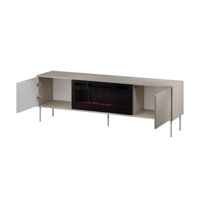 2. EF TV-Schrank + schwarzer TRESSE Kamin 180x40x54,5 cm, Kaschmir matt