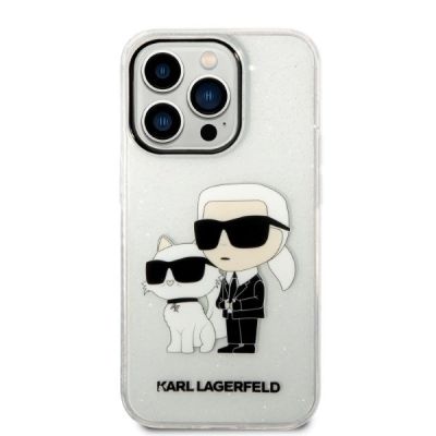 3. Karl Lagerfeld Glitzer Karl&Choupette Hülle für iPhone 14 Pro – transparent