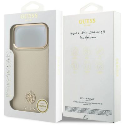 8. Guess Grained Strass Logo MagSafe Hülle für iPhone 17 Pro Max - Beige
