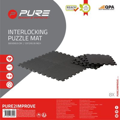 27. Puzzlematte für Fitnessgeräte, 8 Stück, 30 x 30 x 0,9 cm, Schwarz, Rein 2, Verbessern