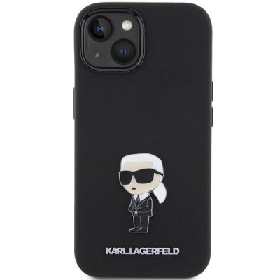 3. Karl Lagerfeld Silikon Ikonik Metal Pin Hülle für iPhone 15 Plus / 14 Plus – Schwarz