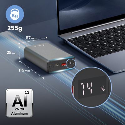 9. Extralink Powerbank EPB-126 20000mAh Silber, 45W PD, USB-C